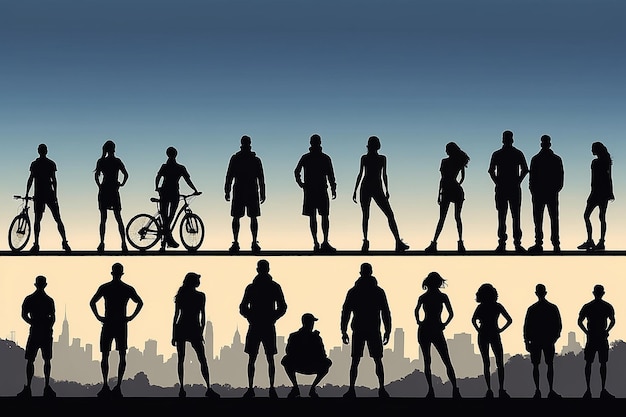 Photo sporty people man and woman silhouettes