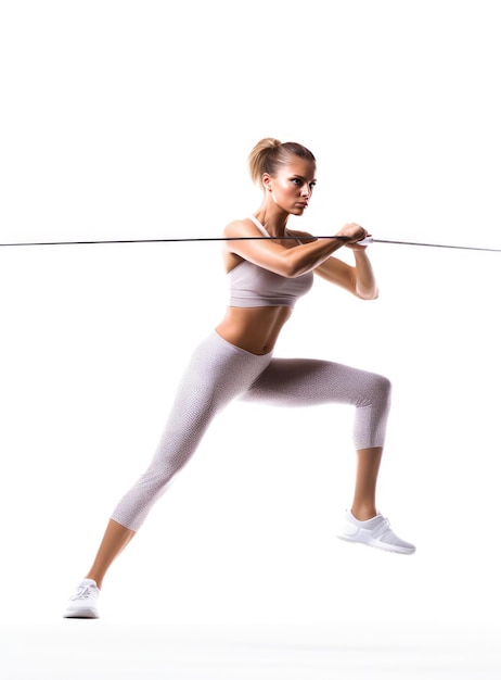 A sporty woman exercising on a white background AI generated