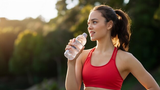 Sporty woman holding bottle of water