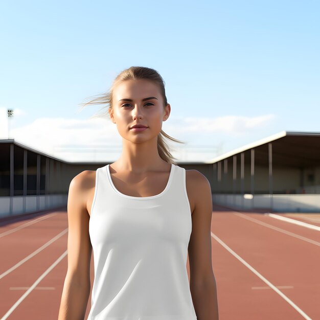 Photo sporty woman in white top