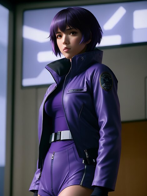 Sporty woman with short purple hair generate by ai