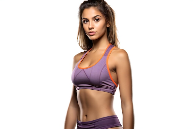 Sporty young woman in sportswear on a white background