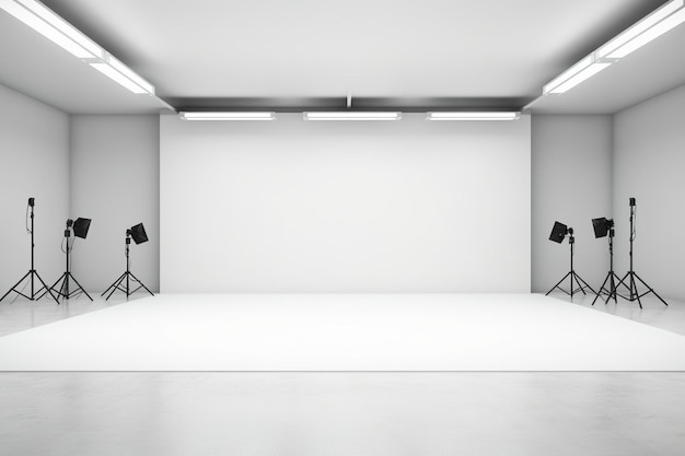 Photo spot lights on studio white wall background