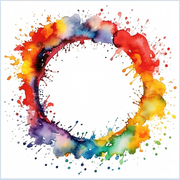 Spot round frame Rainbow watercolor wreath Generative ai