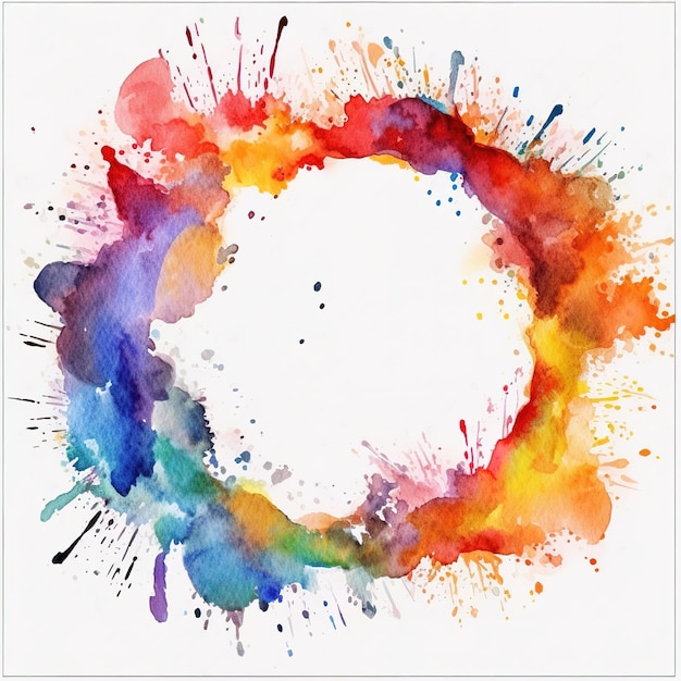 Spot round frame Rainbow watercolor wreath Generative ai