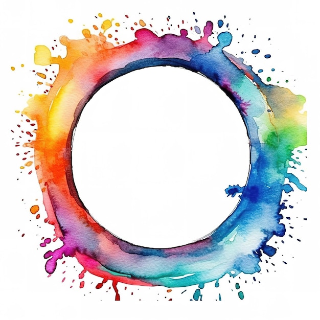 Spot round frame Rainbow watercolor wreath Generative ai