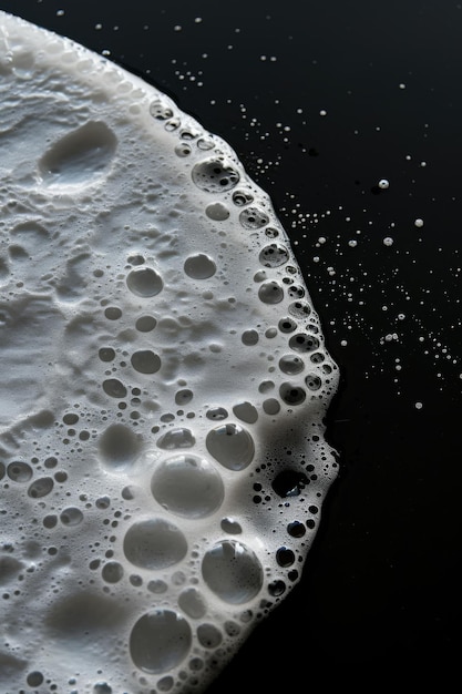 spot of thick shampoo foam on a black background top view