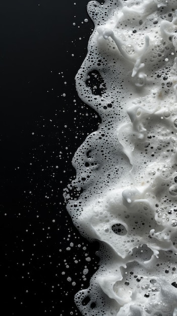 Foto spot of thick shampoo foam on a black background top view