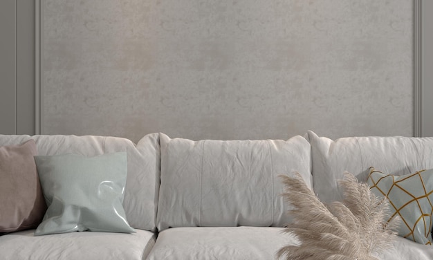 Точечный диван и подушки в гостиной 3D иллюстрации
