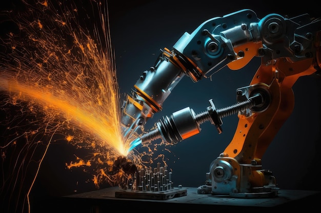 Spot welding robot with welding torch in motion creating seamless and precise welds