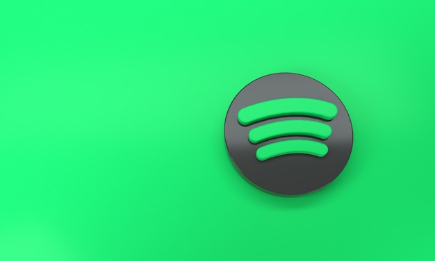 Foto logo spotify con spazio per testo e grafica su sfondo verde. vista dall'alto. rendering 3d.