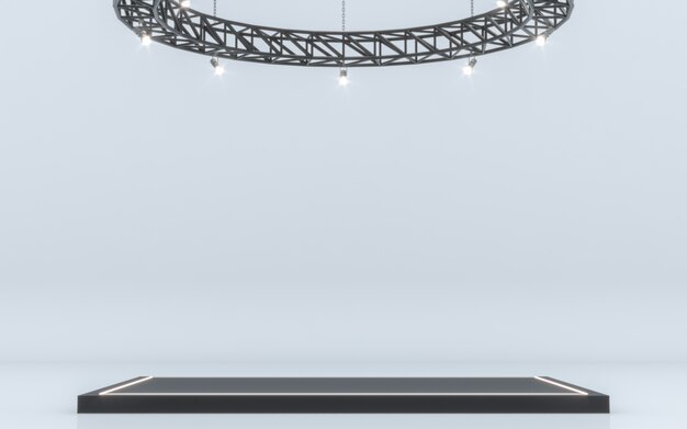 Riflettore sfondo e lampada con palco. rendering 3d