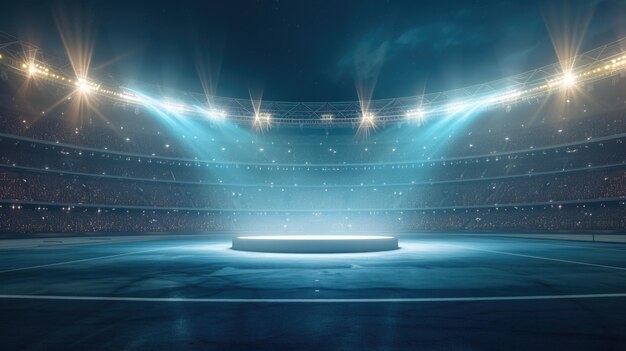 Spotlight on Empty Stage in Arena with Spectacular Light Show