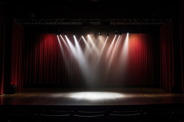 A spotlight illuminating an empty theater stage