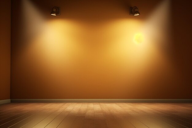 A spotlight shining on the wall in an empty room