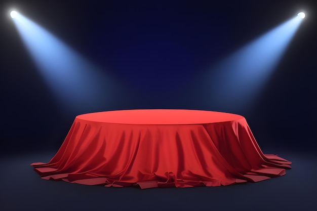 Photo spotlights focusing on red product podium