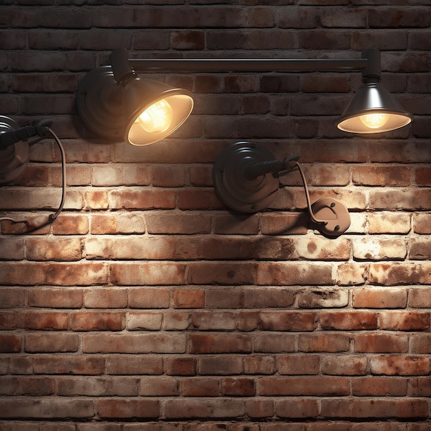 Foto spotlights on grunge brick wall render 3d