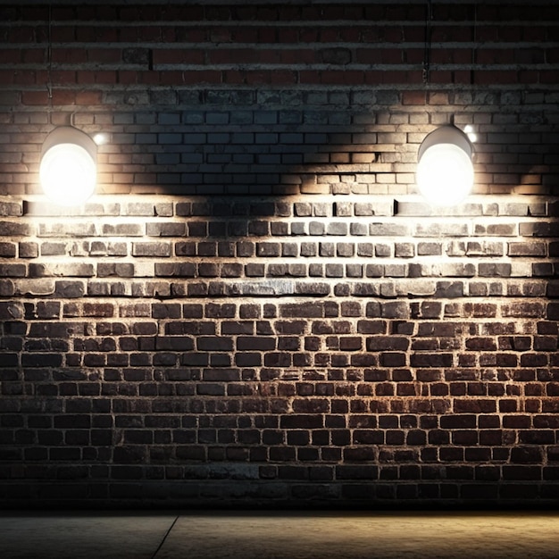 Photo spotlights on a grunge brick wall texture