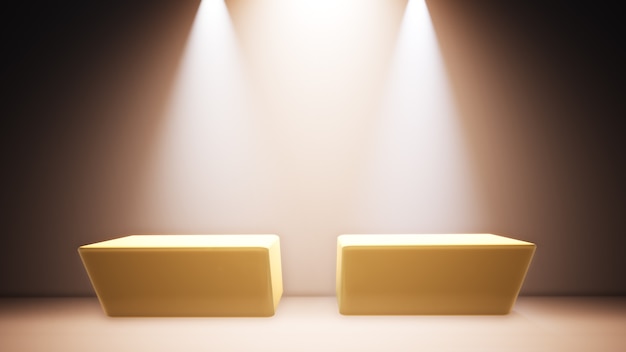 Spotlights illuminate the podium with steps 3D illustration