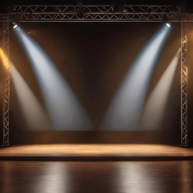 Photo spotlights illuminate with empty stage