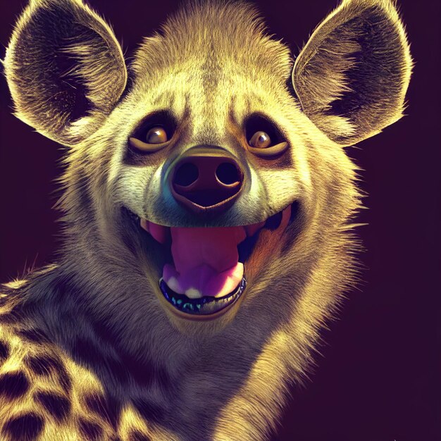 Spotted hyena closeup portrait 3d rendering illustration