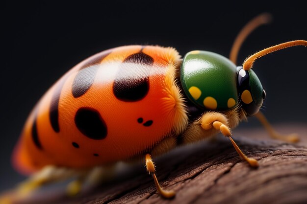 spotted ladybug wildlife brightly colored perched on bushes and crops cartoon anime style