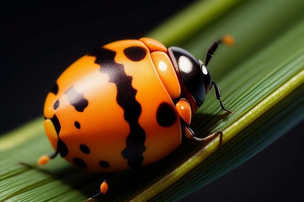 Foto fauna selvatica di coccinella maculata dai colori vivaci appollaiata su cespugli e raccolti in stile cartone animato anime