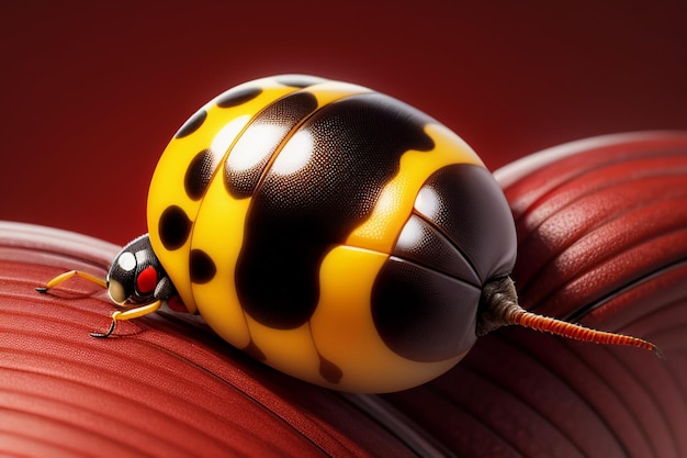 Spotted ladybug wildlife brightly colored perched on bushes and crops cartoon anime style