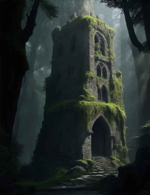 Foto un castello infestato da qualche parte nelle scure foreste medievali tema halloween castello generativo ai
