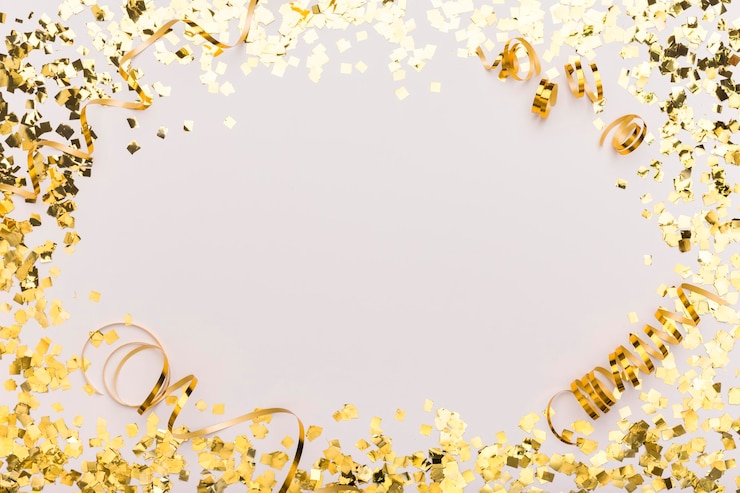 Sprankelend frame van gouden confetti op wit voor reclame