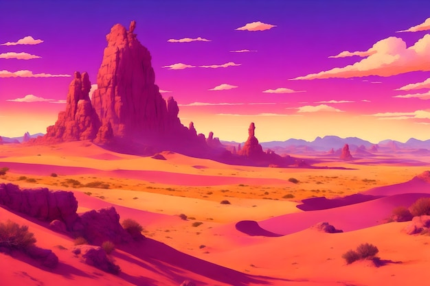 A sprawling desert landscape with sand dunes and a sky of deep purples Bill Watterson generated Ai