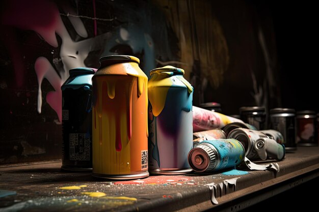 Foto bomboletta spray e vernice pronta per il prossimo pezzo di arte dei graffiti creato con l'ia generativa