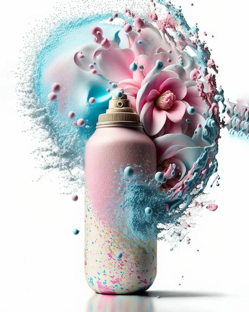 Foto una bomboletta spray con sopra un fiore