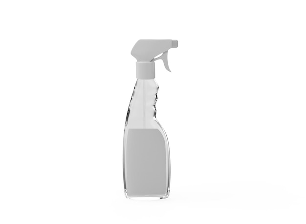 Spray schonere transparante fles op witte achtergrond. Geïsoleerd product. 3D-rendering