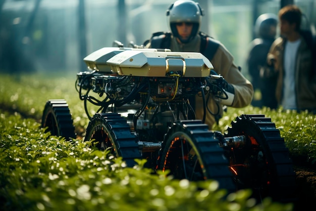 Spraying water from a watering machine in the gardengenerative ai