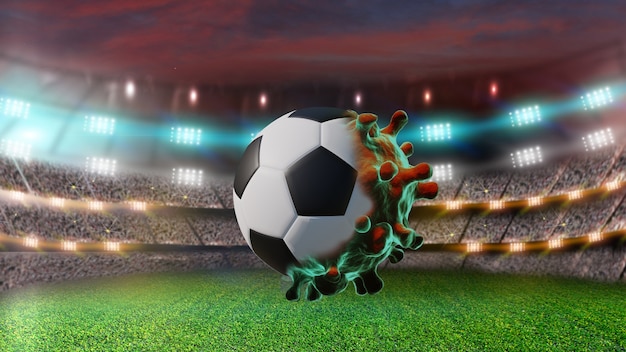 Spread of virus during soccer matches. virus outbreak concept, 3d rendering