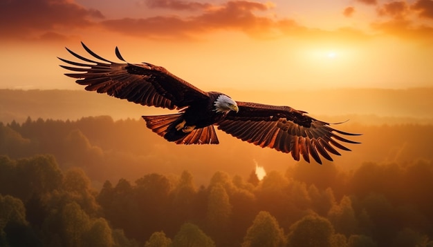 Spread wings majestic bald eagle in motion generated by AI