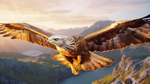 Spread wings majestic bird of prey soars background