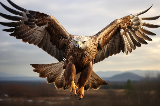 Spread wings majestic bird of prey soars