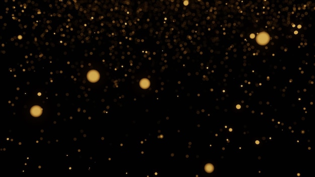 Spreading gold dot of firefly in a dark night 3D Rendering