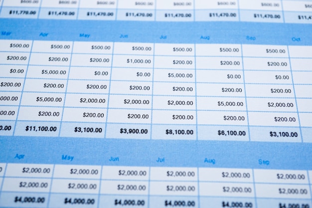 Spreadsheet table paper Finance development, Account, Statistics Investment Analytic.