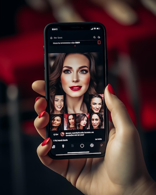 Sprekende blogger toont cosmetica aan mobiele telefoon close-up vrouw filmt