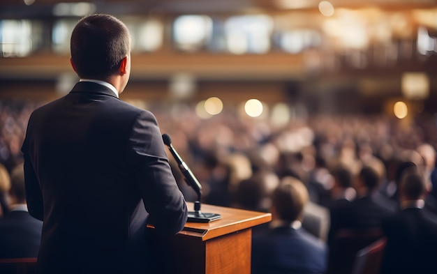 Foto spreker op een zakelijke conferentie en presentatie