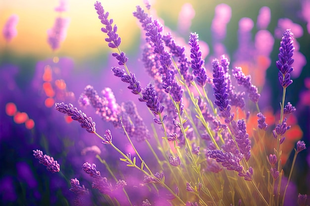 Sprigs of fragrant lavender in summer lavanda field