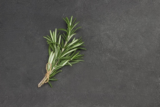 Sprigs of rosemary on black background