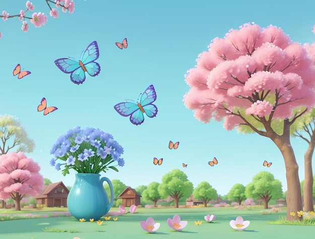 Spring 3d background generative ai