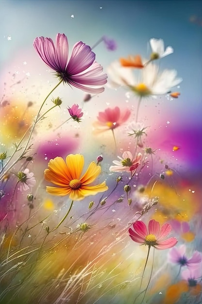 Spring abstract background of fresh colorful meadow flowers ai generative