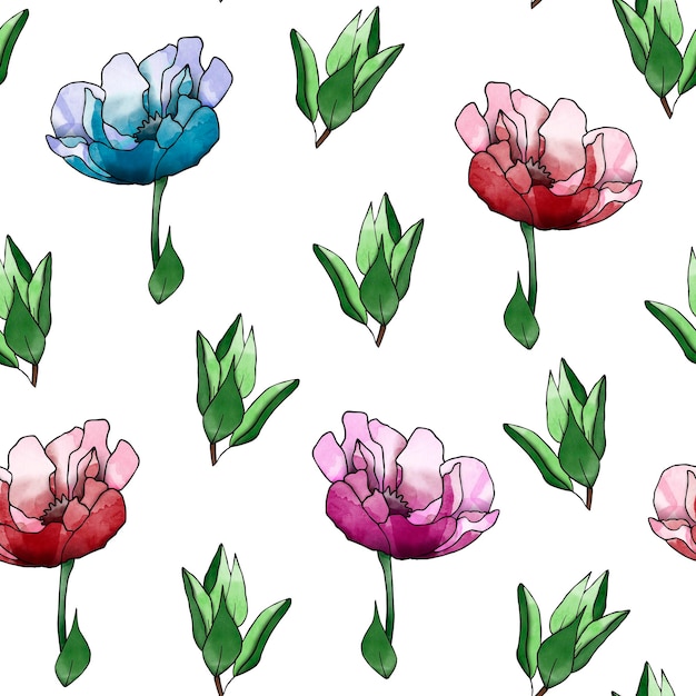 Spring anemones flowers pattern seamless