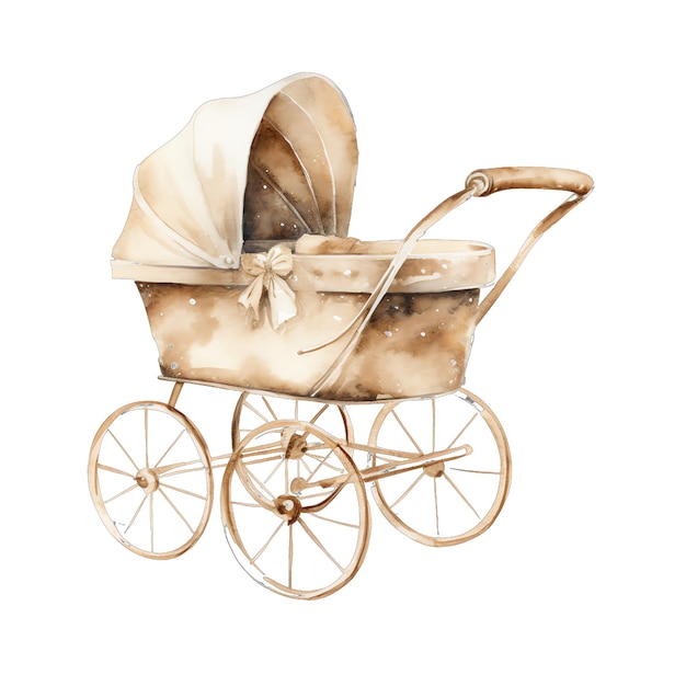 Spring baby stroller watercolor illustration spring clipart