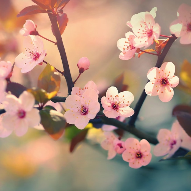 Spring background Beautiful flowering tree Japanese cherry Sakura Flowers on a sunny day